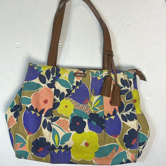 Relic Handbags - Relic You Are My Sunshine Shoulder Bag Tote Purse Colorful Floral Tan Tassel Zip